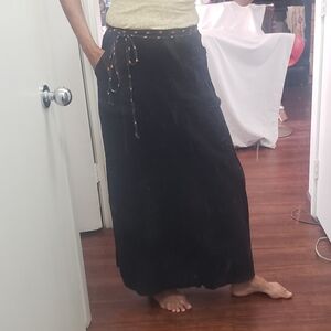 Vtg Johnny Was linen black linen wrap Maxi skirt floral waist size L